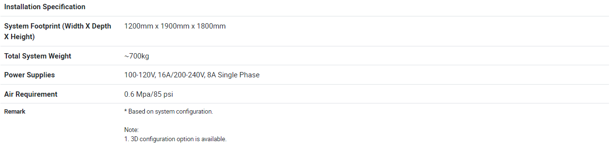 3- geavanceerde 3D optische inspectie (aoi) v510i r productafbeelding Installatiespecificatie